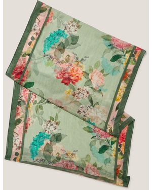 Monsoon Elinora Floral Print Silk Scarf - Green