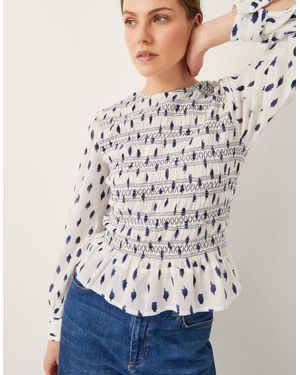 Monsoon Molly Spot Smocked Top - White