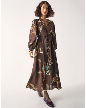 Monsoon East Jeanie Botanical Print Maxi Dress Grey