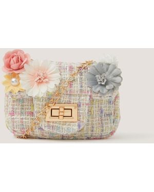 Monsoon Mini Flower Embellished Boucle Bag - Natural