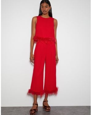 Monsoon X Sarah Corbett-winder Feather Trim Cropped Trousers Red