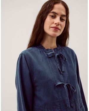 Monsoon Felicity Tie Front Linen Blend Jacket Blue