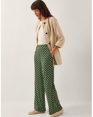 Monsoon Daisey Geometric Wide Leg Trousers Green
