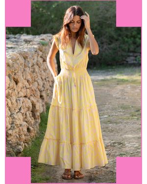 Monsoon La Galeria Elefante Women's Yellow & Pink Floral Print Midi Dress, Size: S