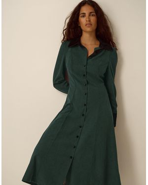 Monsoon Saba Collar Corduroy Midi Dress Green