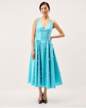 Monsoon Odette Floral Appliqué Fit & Flare Midi Dress Blue