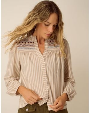 Monsoon Sandy Embroidered Stripe Jersey Shirt Ivory - Brown
