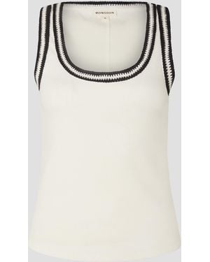 Monsoon Tate Crochet Trim Tank Top Ivory - Natural