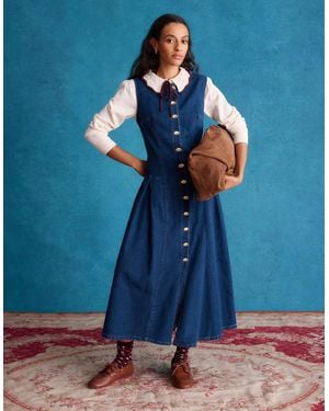 Monsoon Women's Dark Blue Cotton Layla Sleeveless Denim Midi Dress, Size: 16