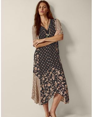 Monsoon Raquel Patchwork Floral Print Midi Dress Black