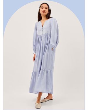 Monsoon Maison Hotel Lilou Long Sleeve Embroidered Maxi Dress - Blue