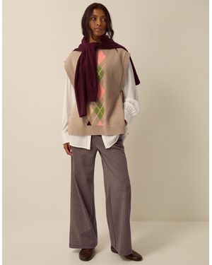 Monsoon Jan Check Print Jersey Trousers - Natural