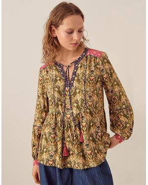 Monsoon East Kiku Ikat Printed Top Green - Brown