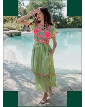 Monsoon Piti Cuiti Floral Embroidered Maxi Dress Green