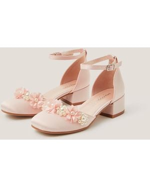 Monsoon Flower Embellished Closed Toe Heels Pink - Natural