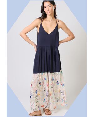 Monsoon Traffic People Ithaca Tiered Print Maxi Dress Blue