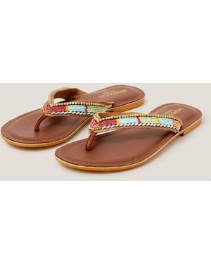 Monsoon Demi Beaded Leather Flip Flop Sandals Multi - Natural