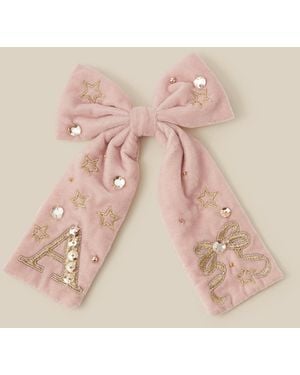 Monsoon Embellished Velvet Initial Bow Clip Pink - Natural