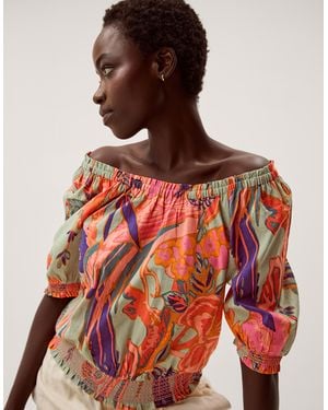 Monsoon Carmen Bardot Floral Print Top - Red