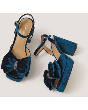 Monsoon Roxi Bow Velvet Platform Heels Teal - Blue