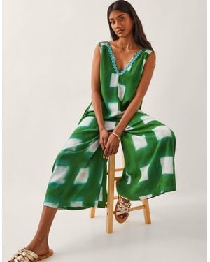 Monsoon Halia Check Jumpsuit Green