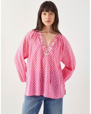 Monsoon East Millie Floral Print Top Pink