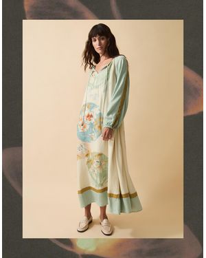 Monsoon Women's Cream & Green Floral Print Clemence Amelie Dobby Midi Dress, Size: Xl - Natural