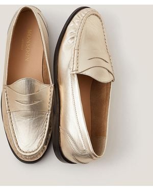 Monsoon Grace Metallic Leather Loafers Gold - Natural