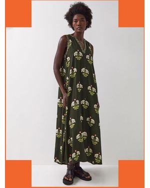 Monsoon East Flossie Sleeveless Floral Maxi Dress Green - White