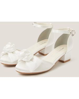Monsoon Rosette Satin Closed Toe Heels Ivory - Natural