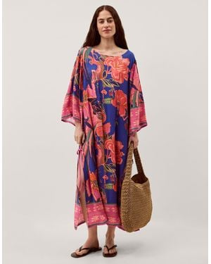 Monsoon Carmen Floral Print Midi Kaftan Blue - Red