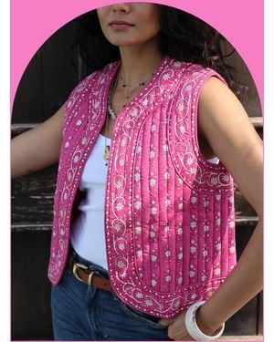 Monsoon Dilli Grey Saffron Reversible Block Print Waistcoat Pink