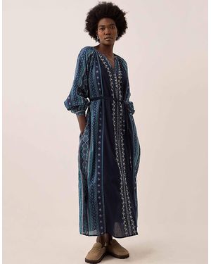 Monsoon East Gabriette Geometric Print Embroidered Dress Blue
