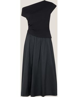 Monsoon Tilly Asymmetrical Shoulder Midi Dress Black - Blue