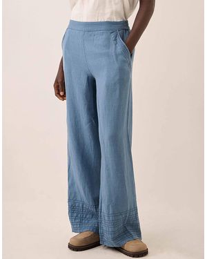 Monsoon East Hetta Linen Tonal Embroidery Trousers Blue