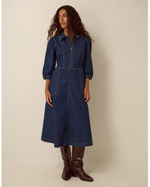 Monsoon Erin Zip Denim Midi Dress Blue