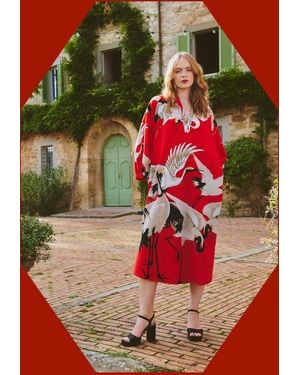 Monsoon One Hundred Stars Stork Print Midi Dress Red