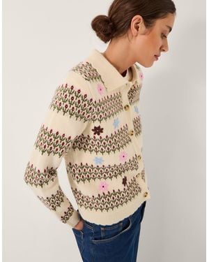 Monsoon Ella Floral Collar Cardigan Ivory - Natural