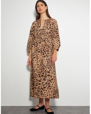 Monsoon Raife Leopard Print Tie Midi Dress Natural