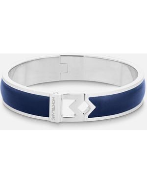 Montblanc Bracciale Rigido In Acciaio Logo M E Pelle Blu