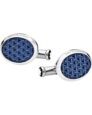Montblanc Ovale Meisterstück Manschettenknöpfe aus Edelstahl und Lack - Blau