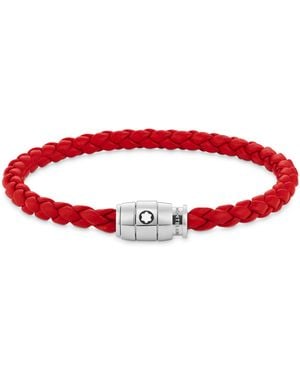 Montblanc Armband aus Stahl mit 3-Ringe-Verschluss und rotem Leder