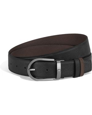 Montblanc Wendbarer Gürtel mit hufeisenförmiger Schließe 35 mm aus hochwertigem Leder - Schwarz