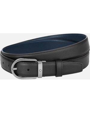 Montblanc Cintura Reversibile In Pelle Nera/blu 30 Mm Con Fibbia A Ferro Di Cavallo - Multicolore