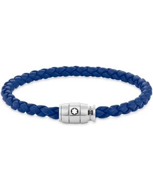Montblanc Bracelet En Acier Et Cuir Bleu Avec Fermeture À 3 anneaux