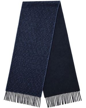 Fendi Wool And Cashmere Scarf Ff Zucca - Blue