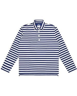 JUNYA WATANABE COMME DG Striped Long-Sleeved Cotton Polo Shirt - Blue