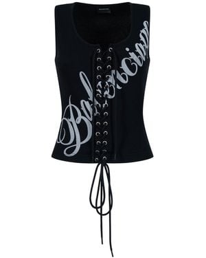 Balenciaga Lace-Up Ribbed Tank Top - Black