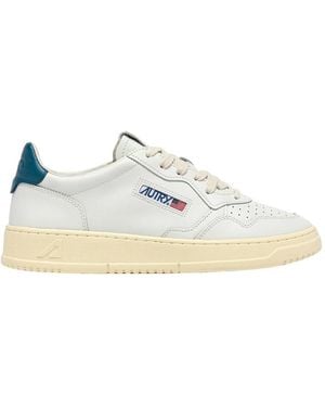 Autry White And Mallard Blue Leather Medalist Low Trainers