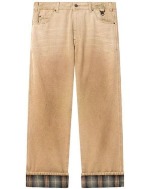 Golden Goose Gradient Cotton Trousers With Check Details - Natural